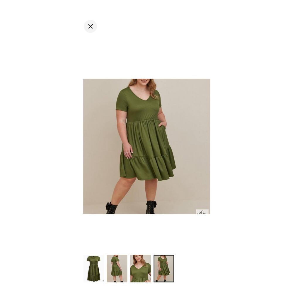 Torrid Mini Rib Knit Babydoll Skater Dress Olive Green 3X